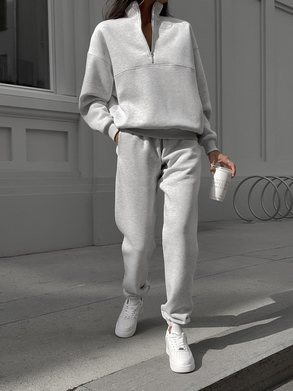 Спортивный костюм с толстовкой начес (Серый меланж)
