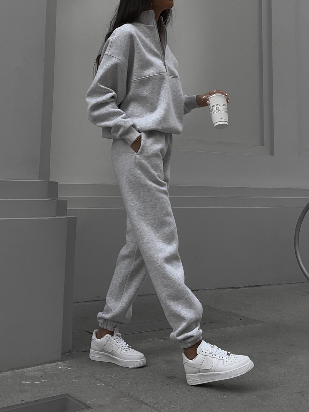 Спортивный костюм с толстовкой начес (Серый меланж)