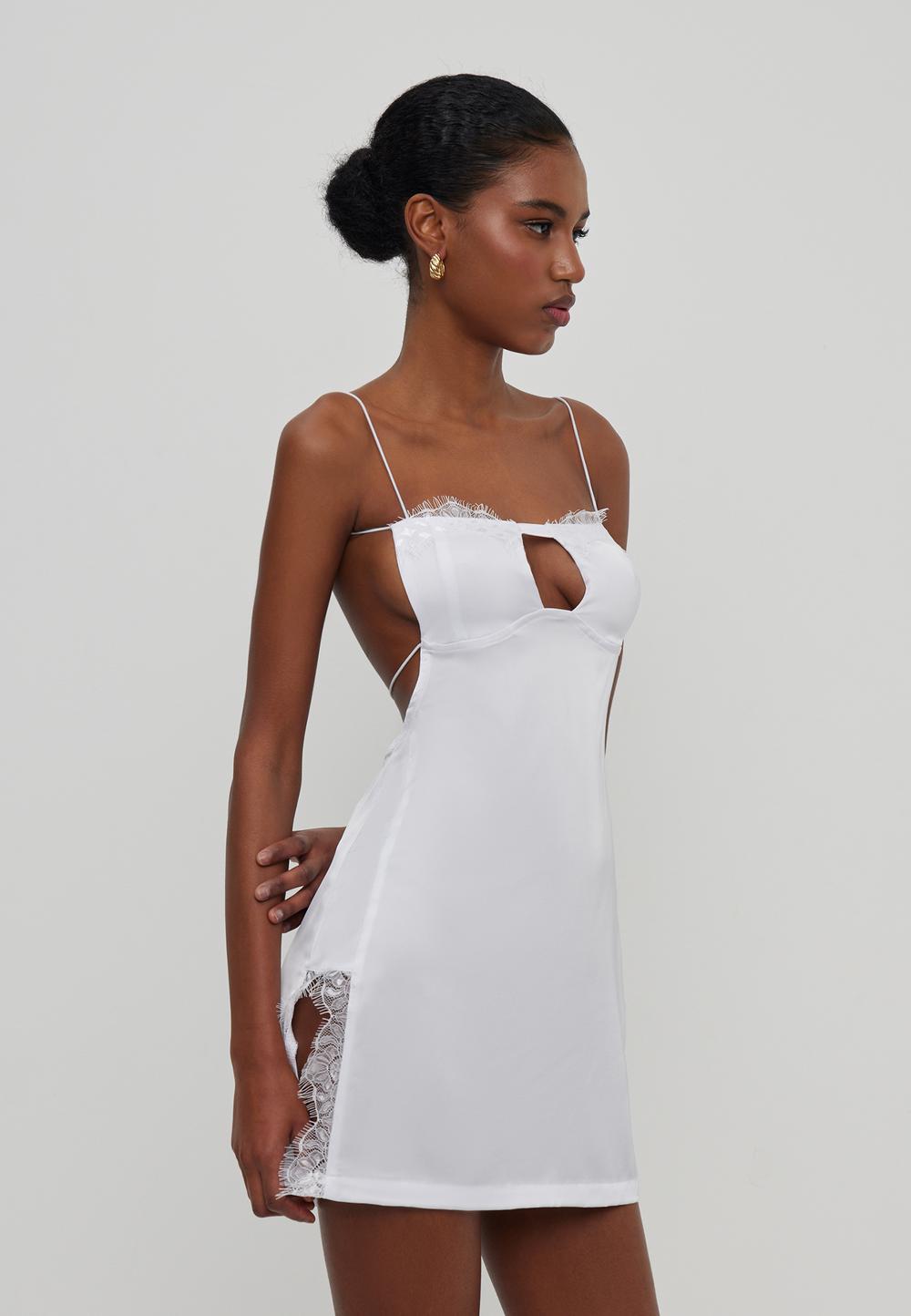 Платье с кружевом и открытой спиной (Белый)