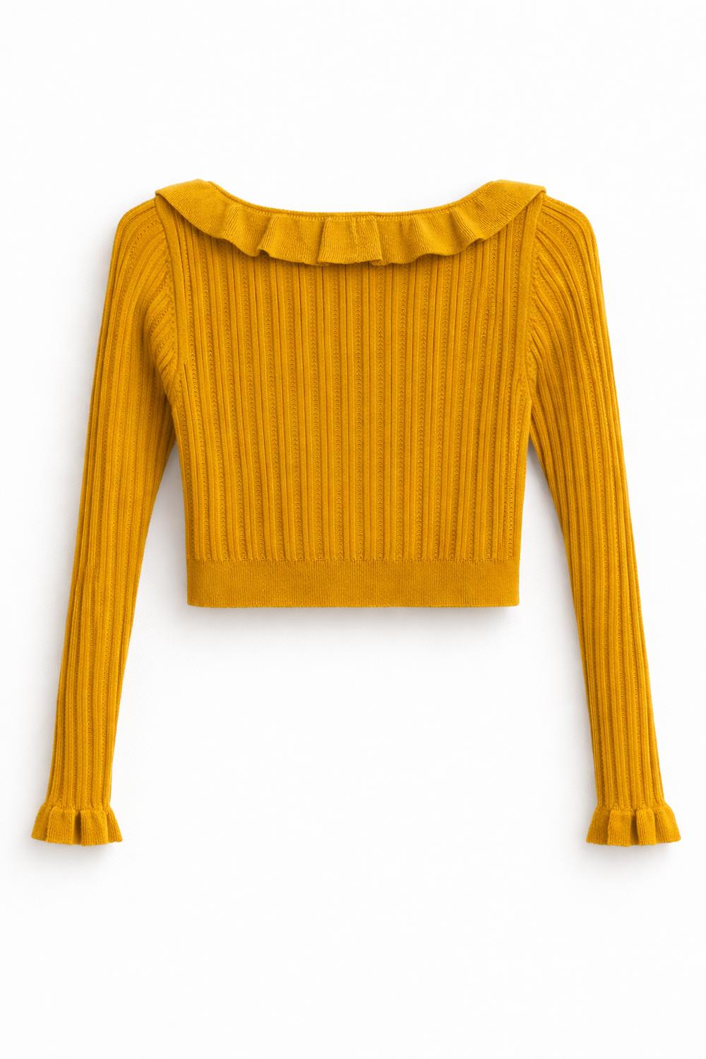 Короткий кардиган с рюшами (Горчичный)
